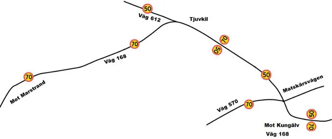Figur 5: Figuren visar den under vintermånaderna högsta tillåtna hastigheten för vägsträckan