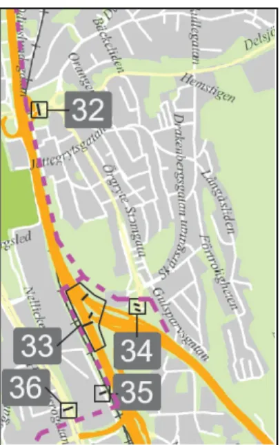 Figur 12. Karta över betalstationerna i Örgryte. Modifierad efter (Transportstyrelsen, 2014:e) 