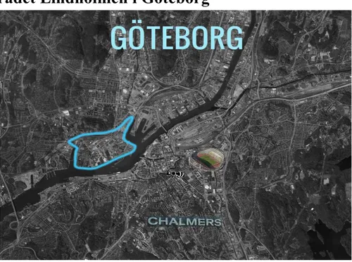 Figur 2 - Översiktskarta över centrala Göteborg med Lindholmen markerat. Kartan är hämtad  från Google Kartor