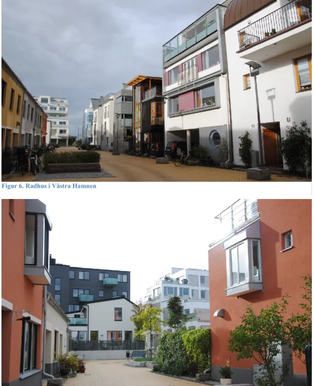 Figur 7. En blandning av flerbostadshus, villor och radhus skapar ett spännande gaturum.