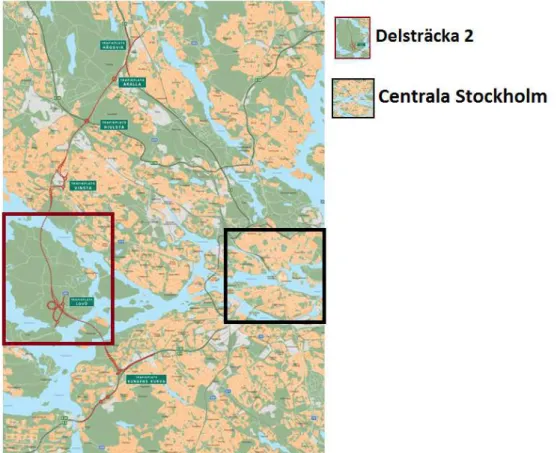 Figur 3.1 Karta över hela Förbifart Stockholm (Trafikverket 2012e). 