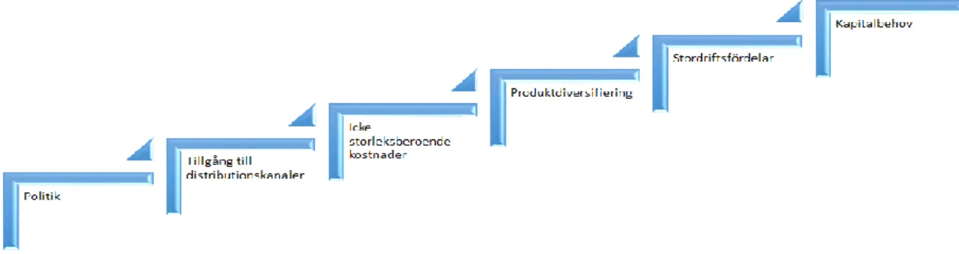 Figur 3. Porters 6 inträdesbarriärer. Egen bearbetning. 