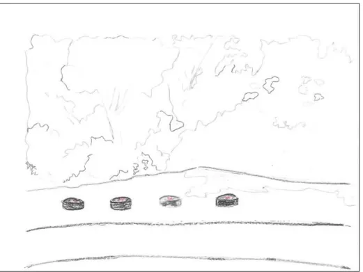 Figur 2 Illustrationsskiss över balansytan med hoppla steg från Kompan (Kompan, uå) som ska vara 10 cm ovan marknivå