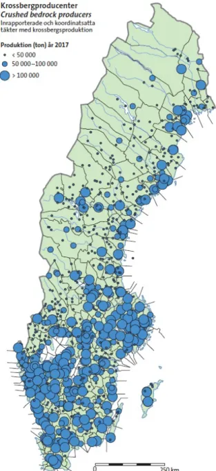 Figur 3. Svenska krossbergsproducenter. (Sveriges geologiska undersökning, 2017)