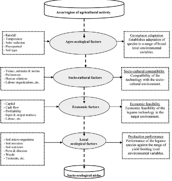 Figure 1 ‘Socio-economic niche’ concept describing 4 hierarchical levels for providing        framework of determining a suitable niche environment for a legume technology in a given area  as presented in: Ojiem et al