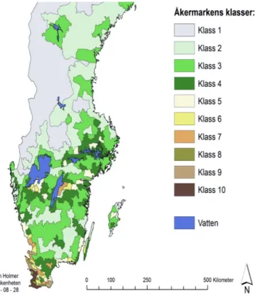 Figur  3.  Gradering  av  åkermark  i  Sverige  1971.  Kartan  är 