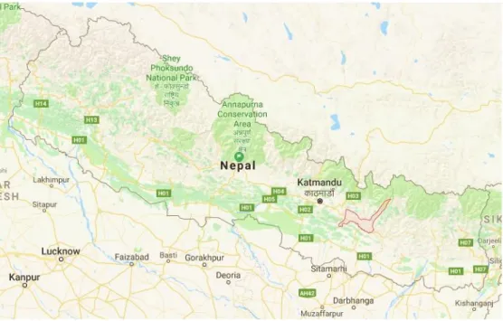 Figure 1. Map of Nepal with Ramchhap district marked in red.