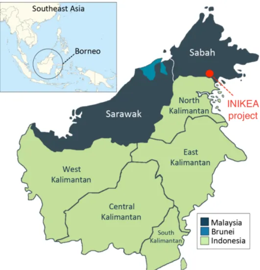 Figure 1. Location map of the INIKEA project area in the northern province of Sabah, Malaysian Borneo