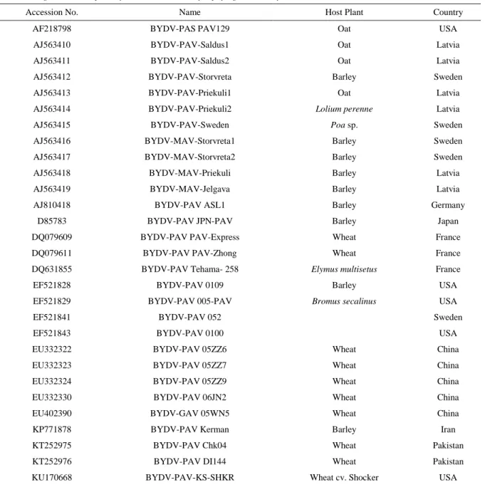 Table 3.  Origin and description of BYDV isolates used for phylogenetic analysis  