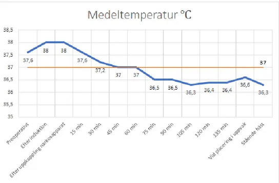 Figur 1. Linjär kurva över medeltemperaturen under mätperioden. 