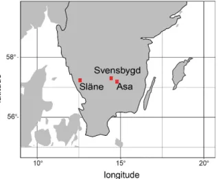Figure 4: Experimental sites located in South Sweden. 