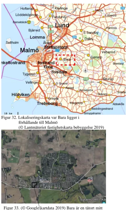 Figur 32. Lokaliseringskarta var Bara ligger i                   förhållande till Malmö 