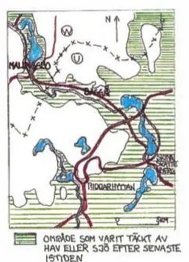 Figur 1. Karta över området mellan Malingsbo, Riddarhyttan och Skinnskatteberg som 