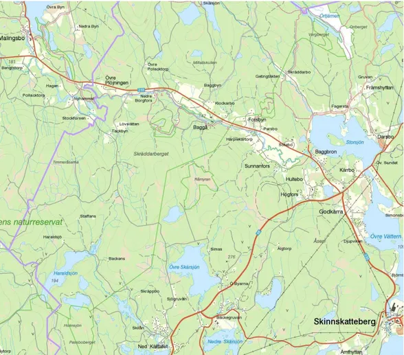 Figur 2. Kartbild över aktuellt område inom Malingsbo, Riddarhyttan samt 