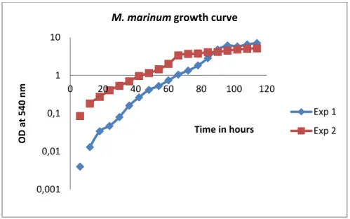 Figure  3:  M.  marinum  growth  curve  with  7H9  liquid  broth  at  30°C  temperature  with  tween