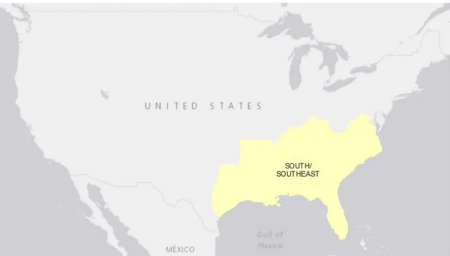 Figure 1. The location of what is considered the south/southeastern US.