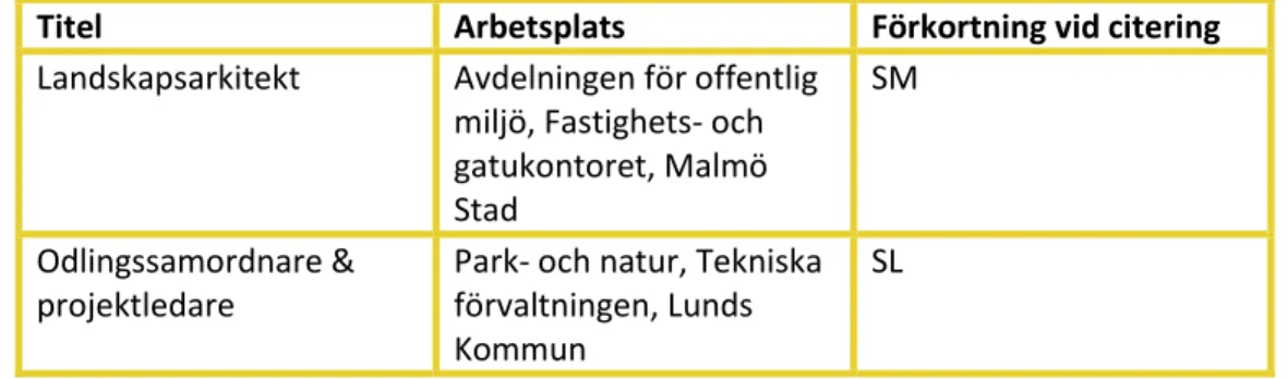 Tabell 2. Intervjupersoner på kommuner 