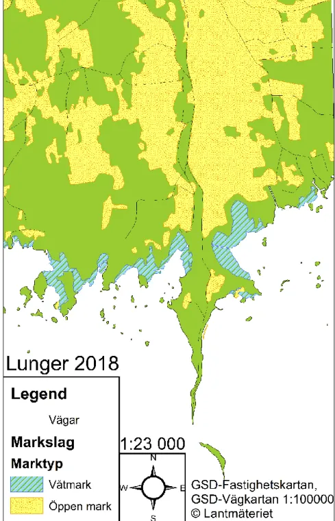 Figur 12. Lunger 2018 avbildat utifrån fastighetskartan .  (Egen bearbetning)