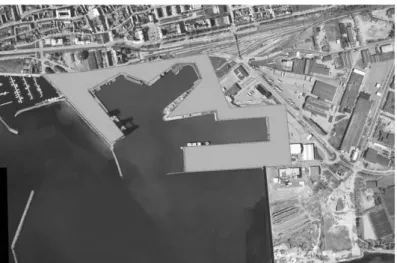 Figur 11: Upphöjning av marknivå i hamnområdet vid exploatering.  Illustration: Ystad (2014)