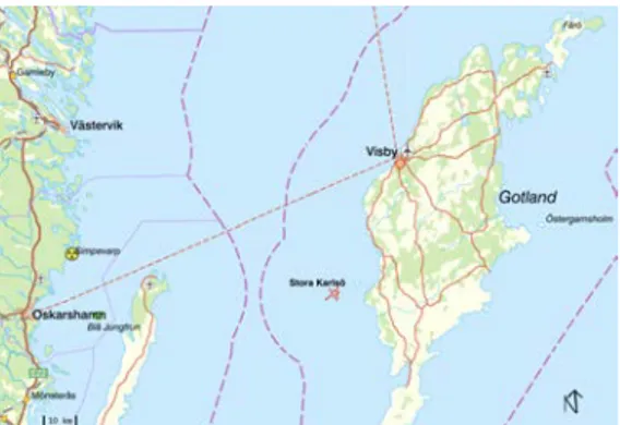 Figur 4. Översiktskarta som visar Stora Karlsös,  markerat med en stjärna, geografisk placering och  förhållande till Gotland