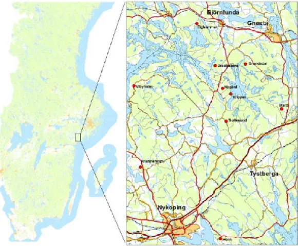 Figure 1: Location of the study area ‘Öster Malma’, Sweden with its ten study sites 