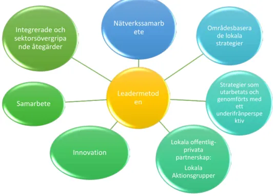 Figur 2: Modell av Leadermetoden. Källa: Jordbruksverket 2014 (egen bearbetning).  