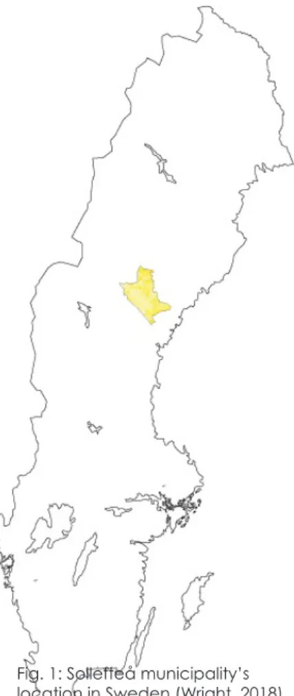 Fig. 1: Sollefteå municipality’s  location in Sweden (Wright, 2018)