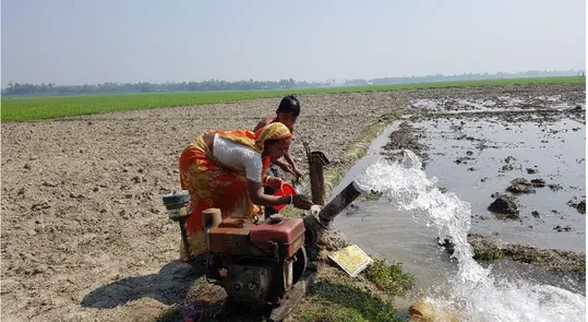 Figure 5: A female farmer is irrigating a land with STW  Source: Author 