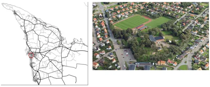 Figure 1 A and B. The location of the Folkparken and the Julivallens stadium. Copyright Höganäs Kommun 2015