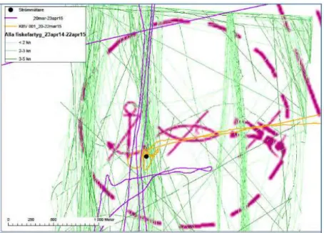 Figur  2.  Analyser  av  AIS-data  (Automatic  Identification  System)  från  fiskefartyg  visar  att  frekvent  trålning  sker  i 