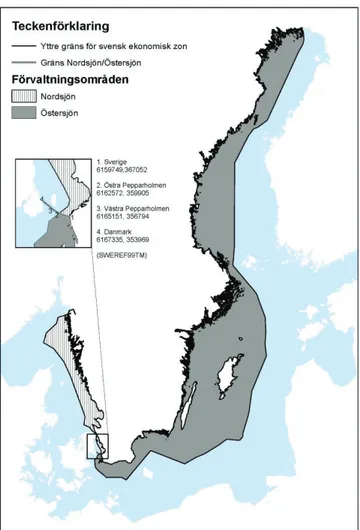 Figur 1. Karta över Sveriges havsområden (HVMFS 2012:18). 