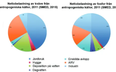 Figur 4. Källfördelning av nettobelastning från mänskliga källor från Sverige till omgivande  hav år 2011