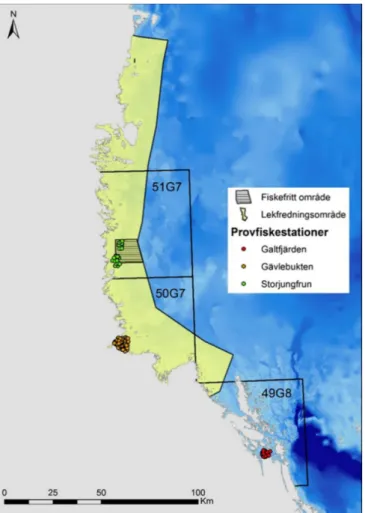 Figur 10. Det fiskefria området vid Storjungfrun-Kalvhararna, lekfredningsområdet i södra  Bottenhavet samt referensområdet i Galtfjärden