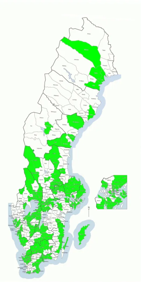 Figur 2 Kommuner som deltagit i tillsynskampanjen Små avlopp Ingen skitsak.  