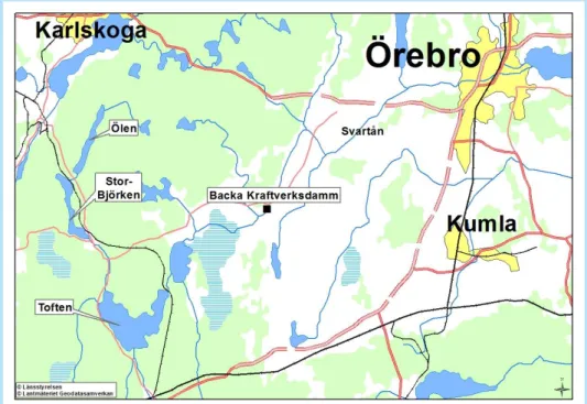 Figur 2 Visar Svartåns vattensystem inklusive de sjöar som Örebro kommun  reglerar för dricksvattenförsörjningsändamål