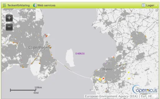 Figur 5 visar förändringen i hårdgjorda ytor i Öresundsregionen mellan 2009  och 2012 enligt landtjänstens kartering
