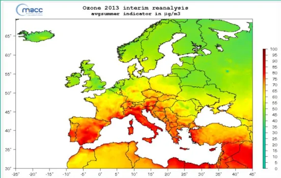 Figure 10. Calculation of ground-level ozone in Europe during summer 2013 from an  ensemble of air-quality models in the Copernicus Atmosphere Monitoring Service 