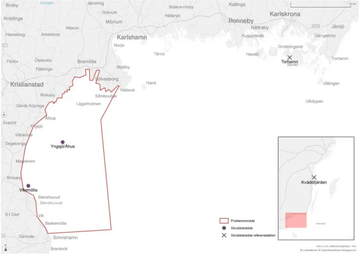 Figur 2: Karta över fiskeplatser efter skrubbskädda i Hanöbukten och referenslokaler.   