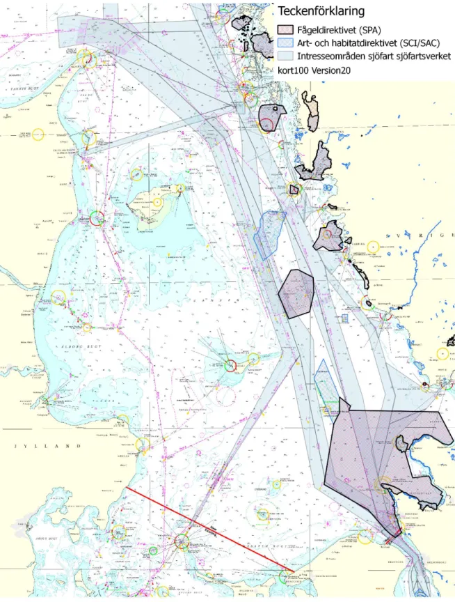 Figur 11. Sjöfartens intresseområden samt Natura 2000-områden inlagda i sjökort med de nya föreslagna 