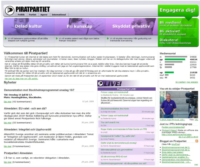 Fig. 3 – Piratpartiet web site  www.piratpartiet.se . 