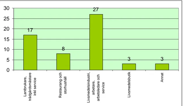 Figur 4. Fördelning på näringsgrenar bland dem som angett att de arbetar inom livsmedelsområdet