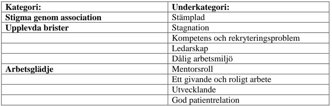 Tabell 2 Kategorier och underkategorier 