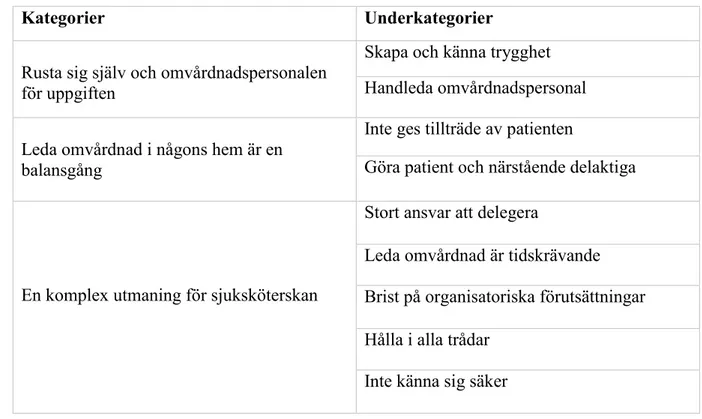 Tabell 2. Översikt kategorier och underkategorier 