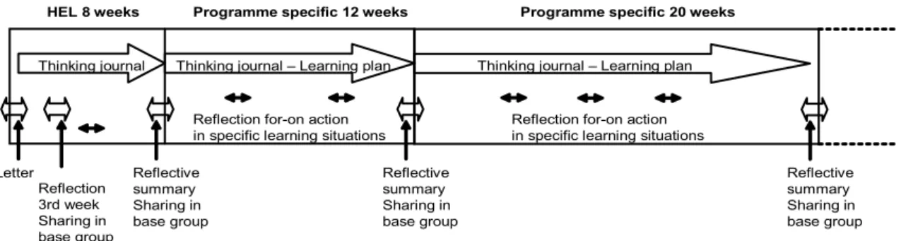 Figure 1. Overview of reflective writing activities during first year.