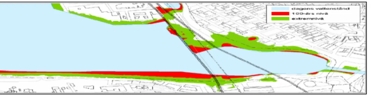 Figur 6. Översvämningsrisk runt Gamla Stan i Stockholm 
