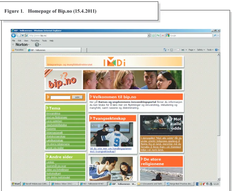 figure 1 .	 Homepage of bip.no (15.4.2011)