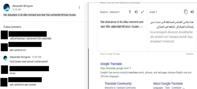 Figur 5Ett exempel på elevernas användning av översättningsfunktionen