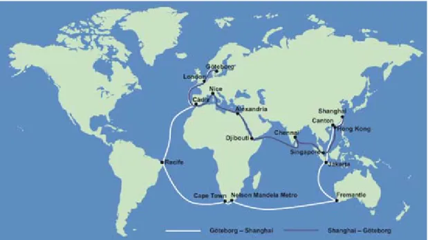 Figure 4.1  Map of the different stops The ship Götheborg made during its  expedition to China (Source:  www.soic.se ) 