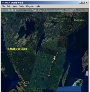 Figur 4 Sverige visat i desktop versionen av NASA World Wind 