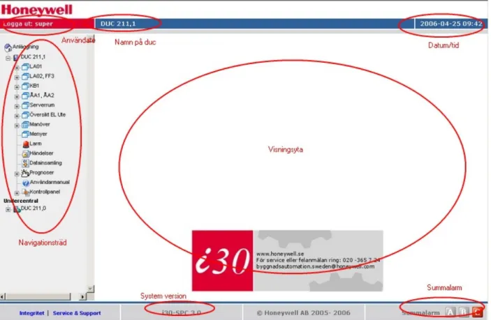 Figur 11 - Här har man loggat in och man kan se att summalarm C är till (längst ner till höger) 